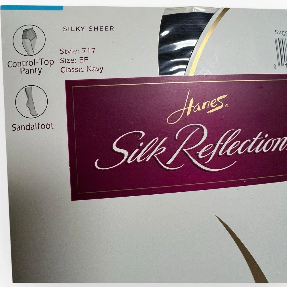 Vtg Hanes Silk Reflections Pantyhose Silky Sheer Control Top Navy  Sz EF Drag‎